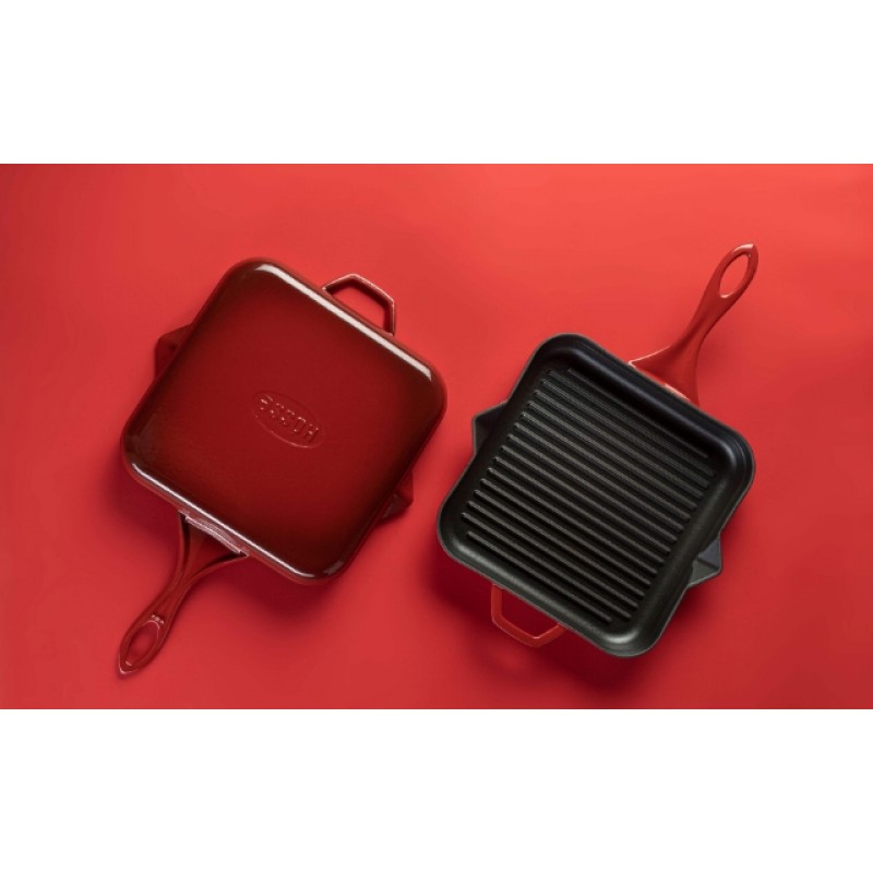 Μαντεμένιο Τετράγωνο Τηγάνι Γκριλ Εμαγιέ Hosse, Rubin, 28x28cm | Μαντεμένια Σχαροτήγανα | Μαντεμένια Τηγάνια |
